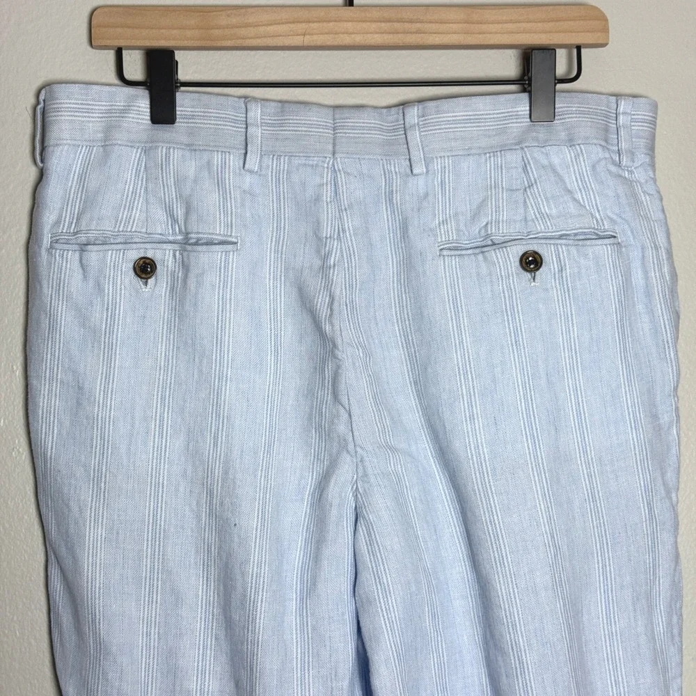 Murano Baird McNutt Irish Linen Pants Mens 34x32 Blue White Striped Alex Fit